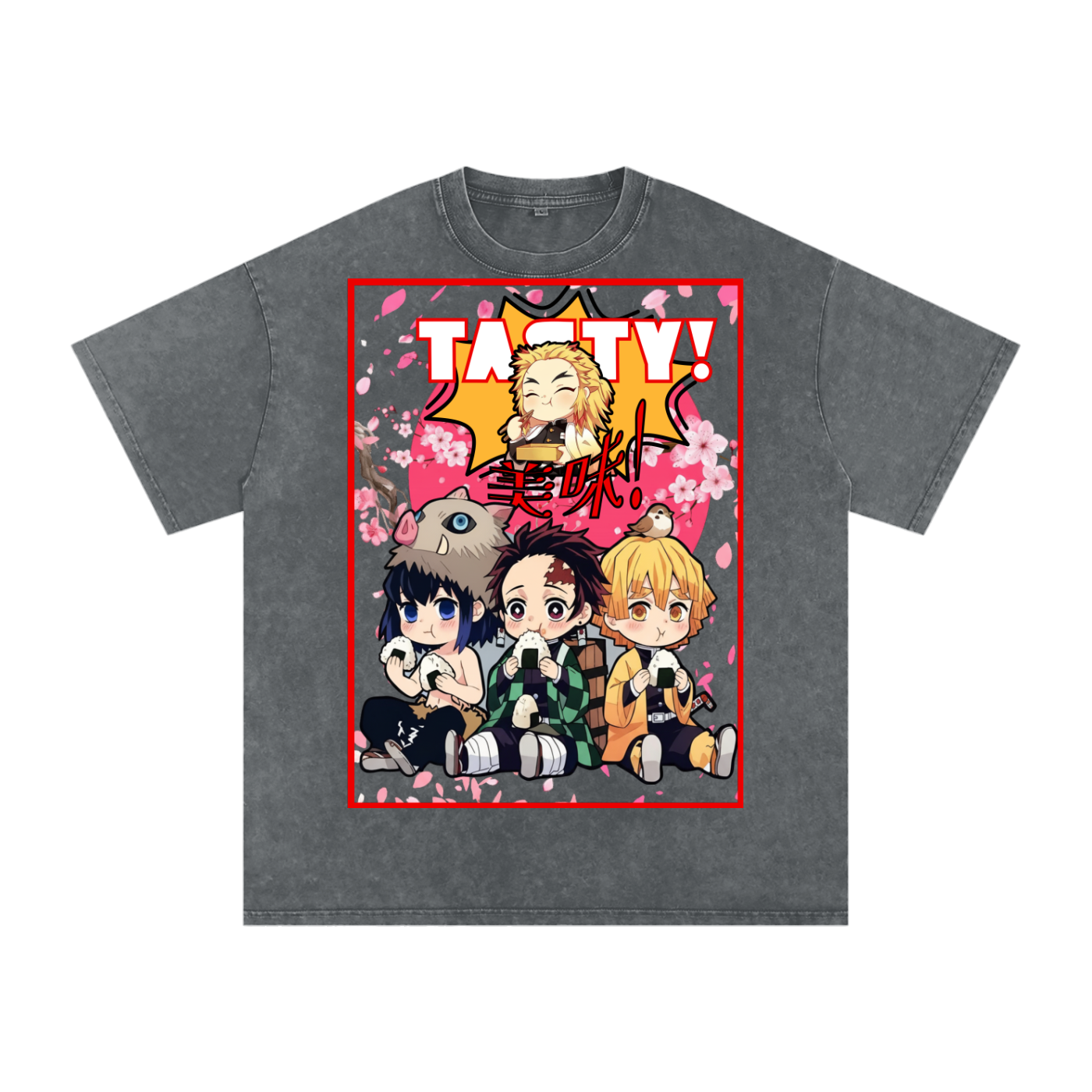 "Demon Slayer x Tasty!" | Snow Washed Oversized Cotton T-Shirt