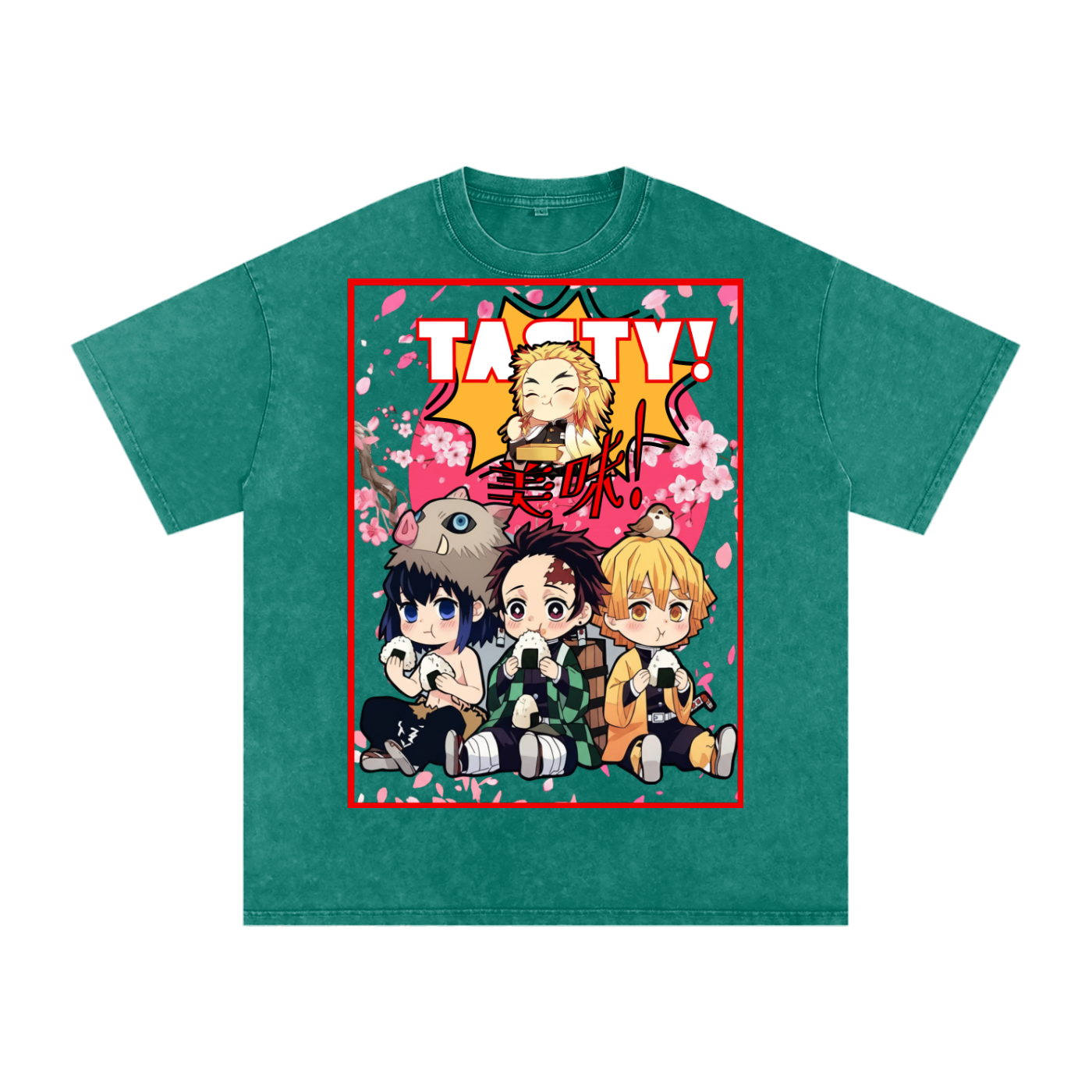 "Demon Slayer x Tasty!" | Snow Washed Oversized Cotton T-Shirt