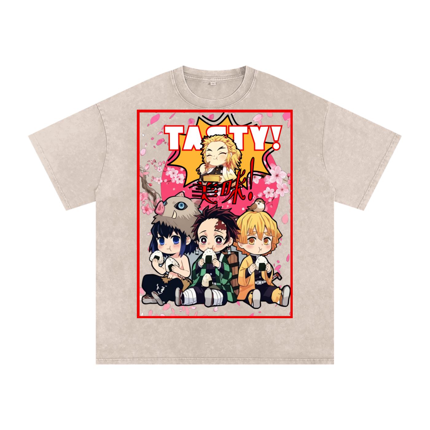 "Demon Slayer x Tasty!" | Snow Washed Oversized Cotton T-Shirt