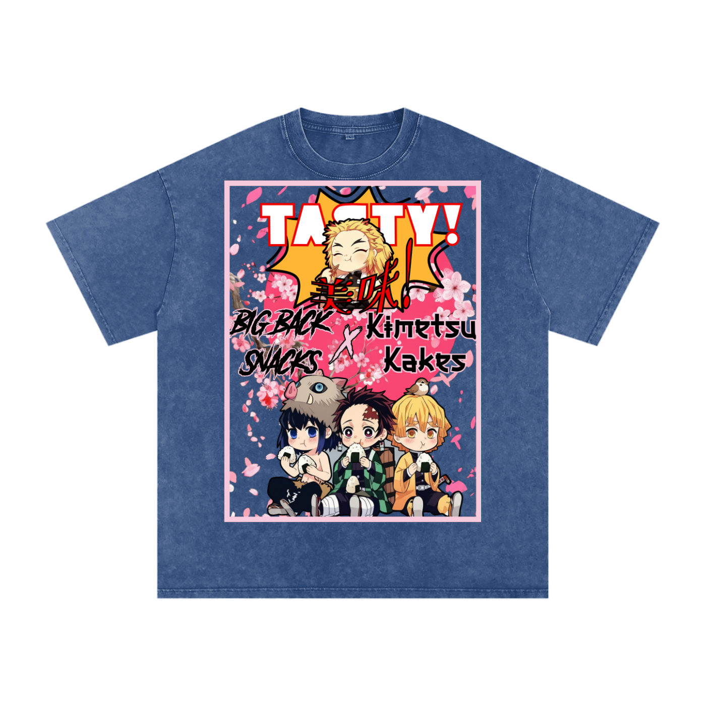 "Big Back Snacks x Kimetsu Kakes" | Snow Washed Oversized Cotton T-Shirt