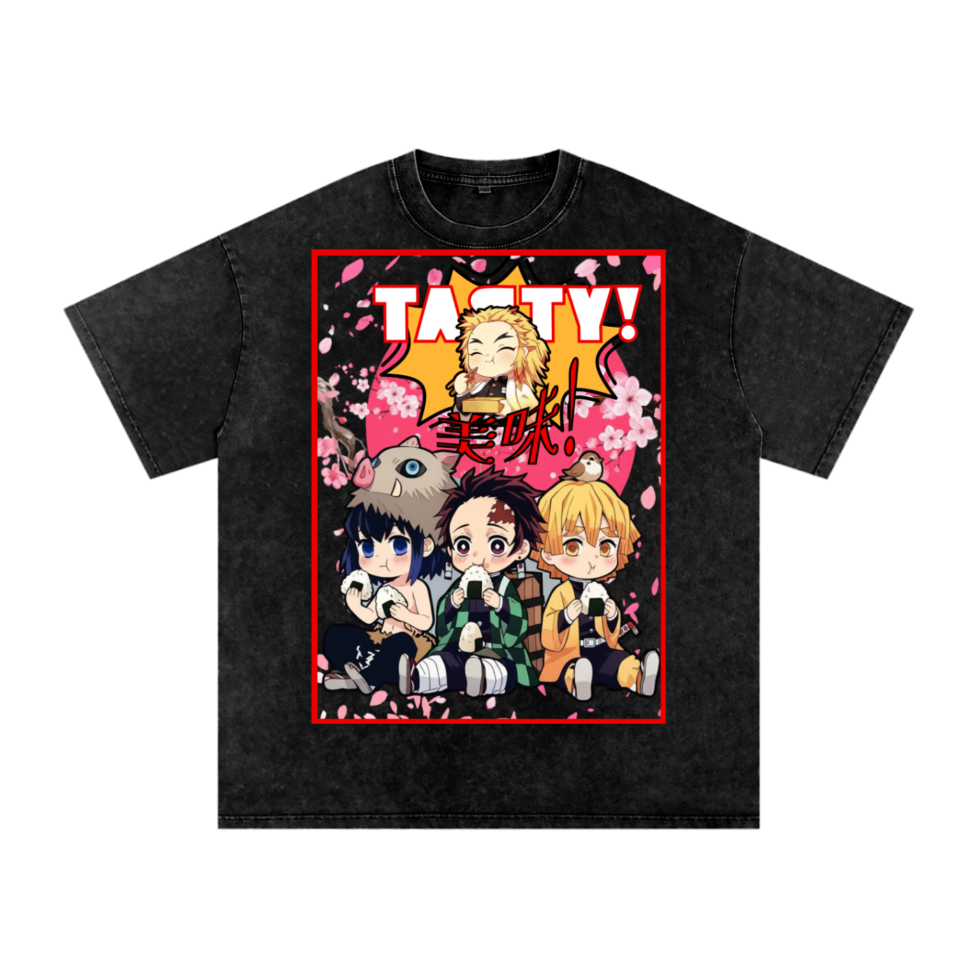 "Demon Slayer x Tasty!" | Snow Washed Oversized Cotton T-Shirt