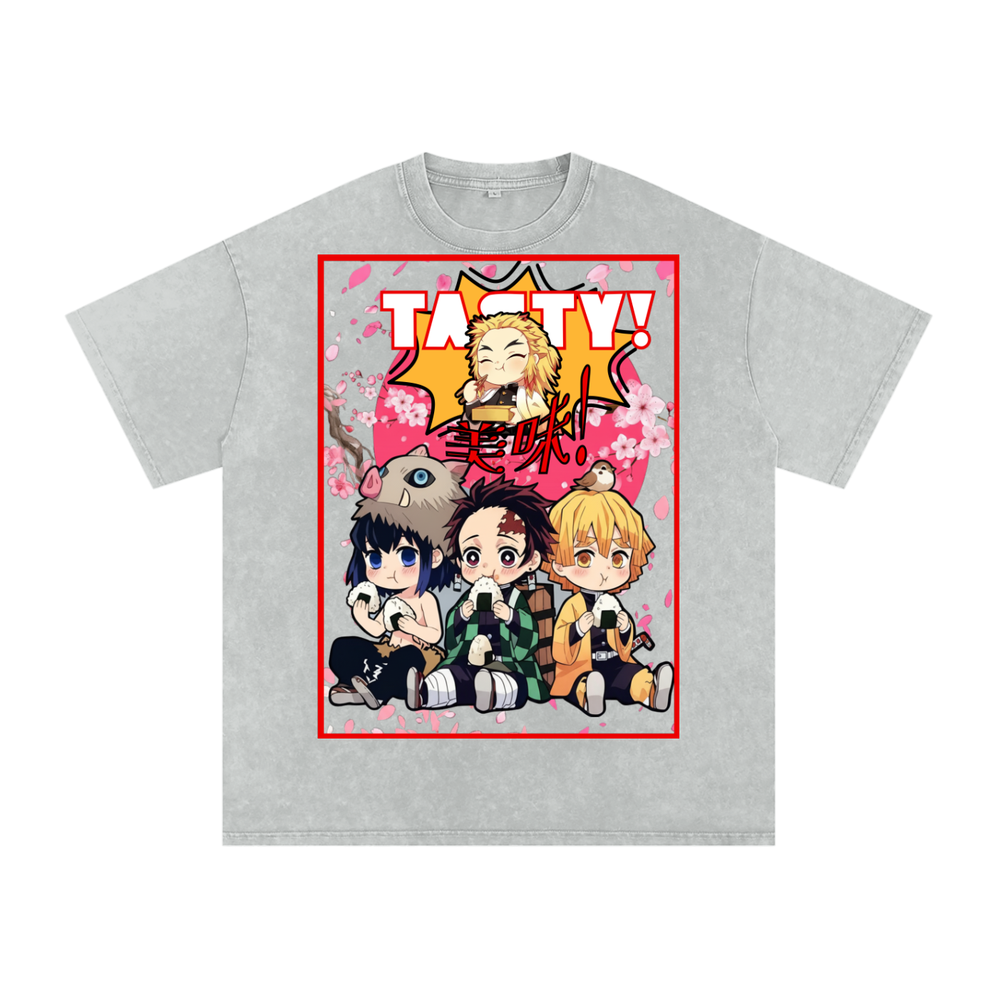 "Demon Slayer x Tasty!" | Snow Washed Oversized Cotton T-Shirt
