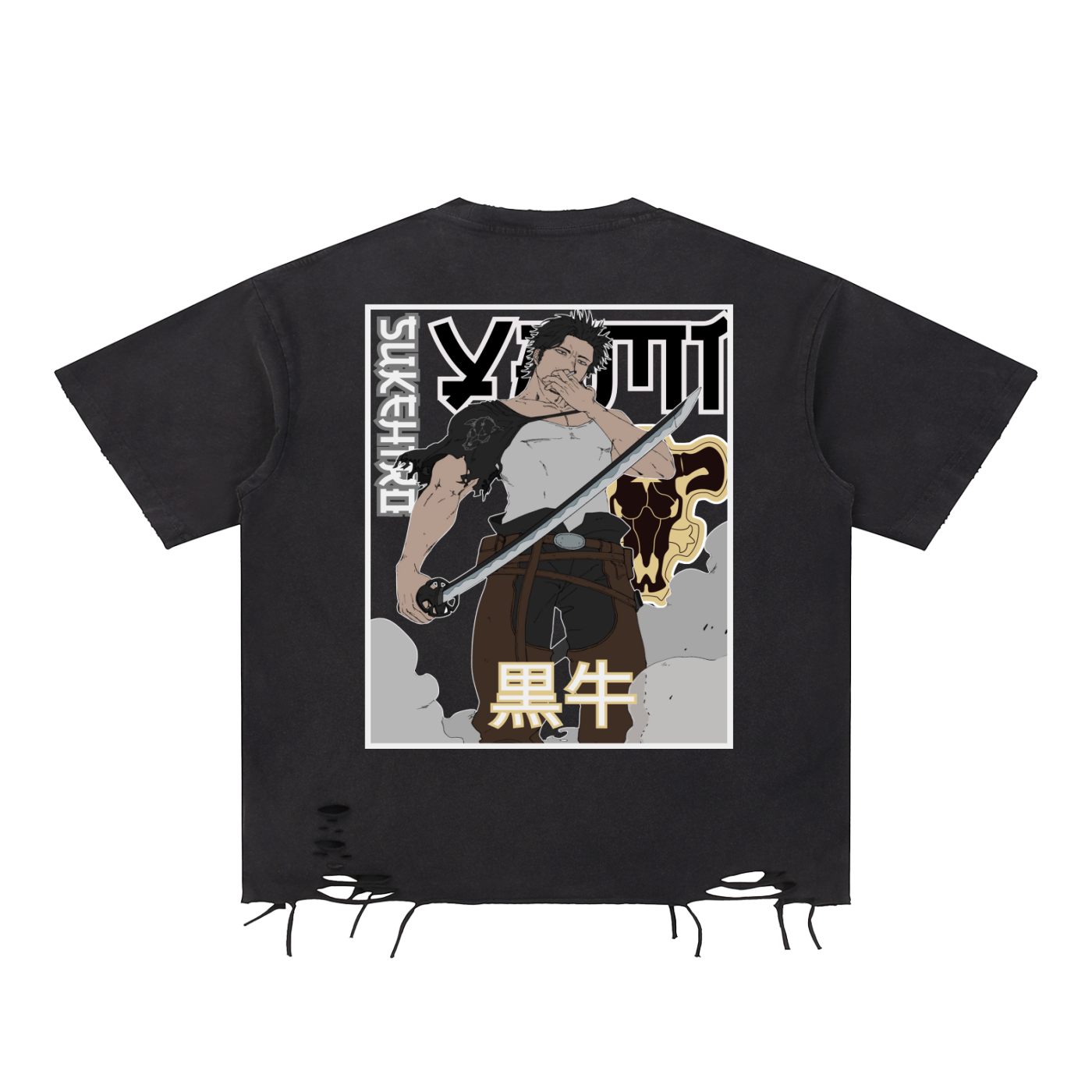 "Yami x Black Bulls" | Tattered Raw-Hem T-Shirt