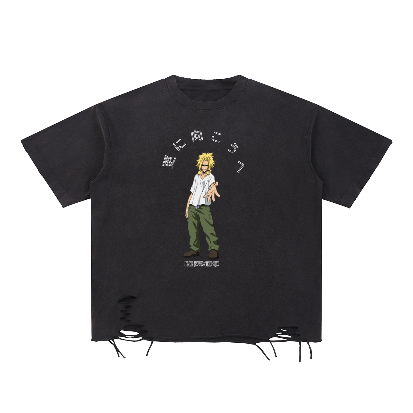 "Go Beyond x All Might" | Snow Washed Raw-Hem T-Shirt