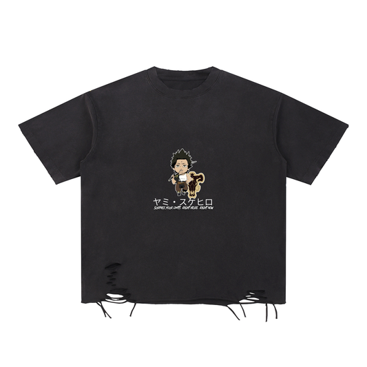"Yami x Black Bulls" | Tattered Raw-Hem T-Shirt