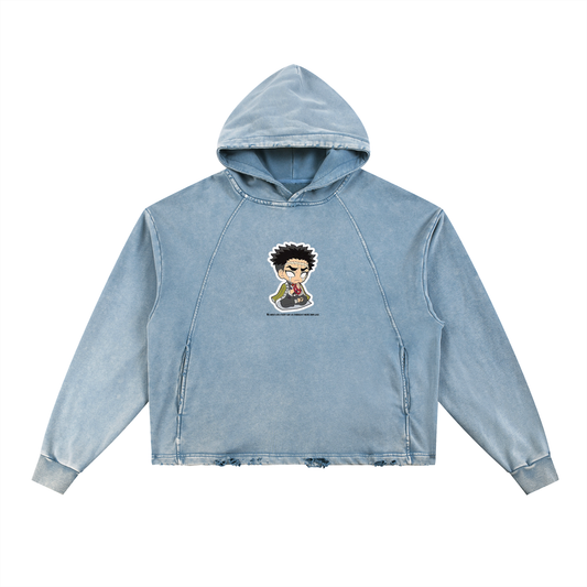 "Stone Hashira" | Vintage Washed Frayed-Hem Hoodie