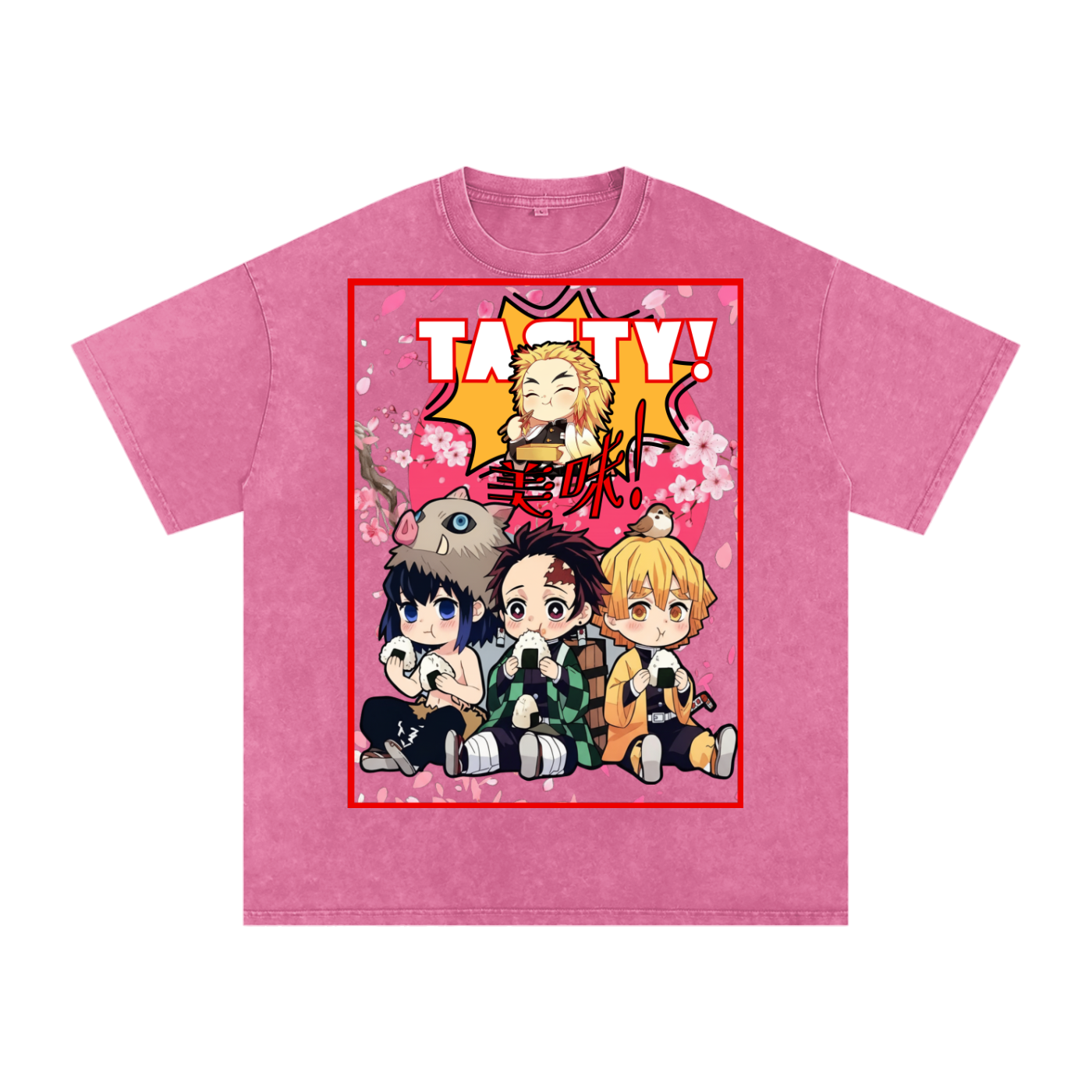 "Demon Slayer x Tasty!" | Snow Washed Oversized Cotton T-Shirt